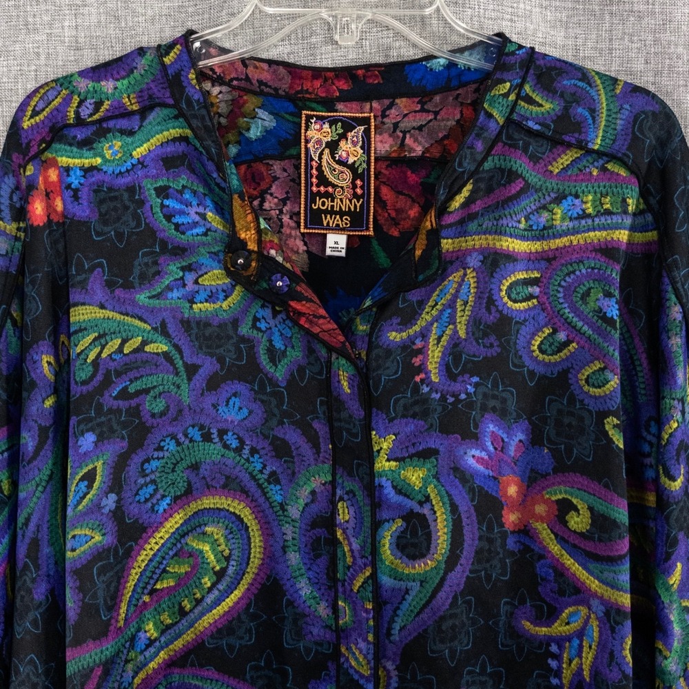 Johnny Was Reversible Flow Shrug Women XL Paisley Floral Boho Blouse - Picture 6 of 11